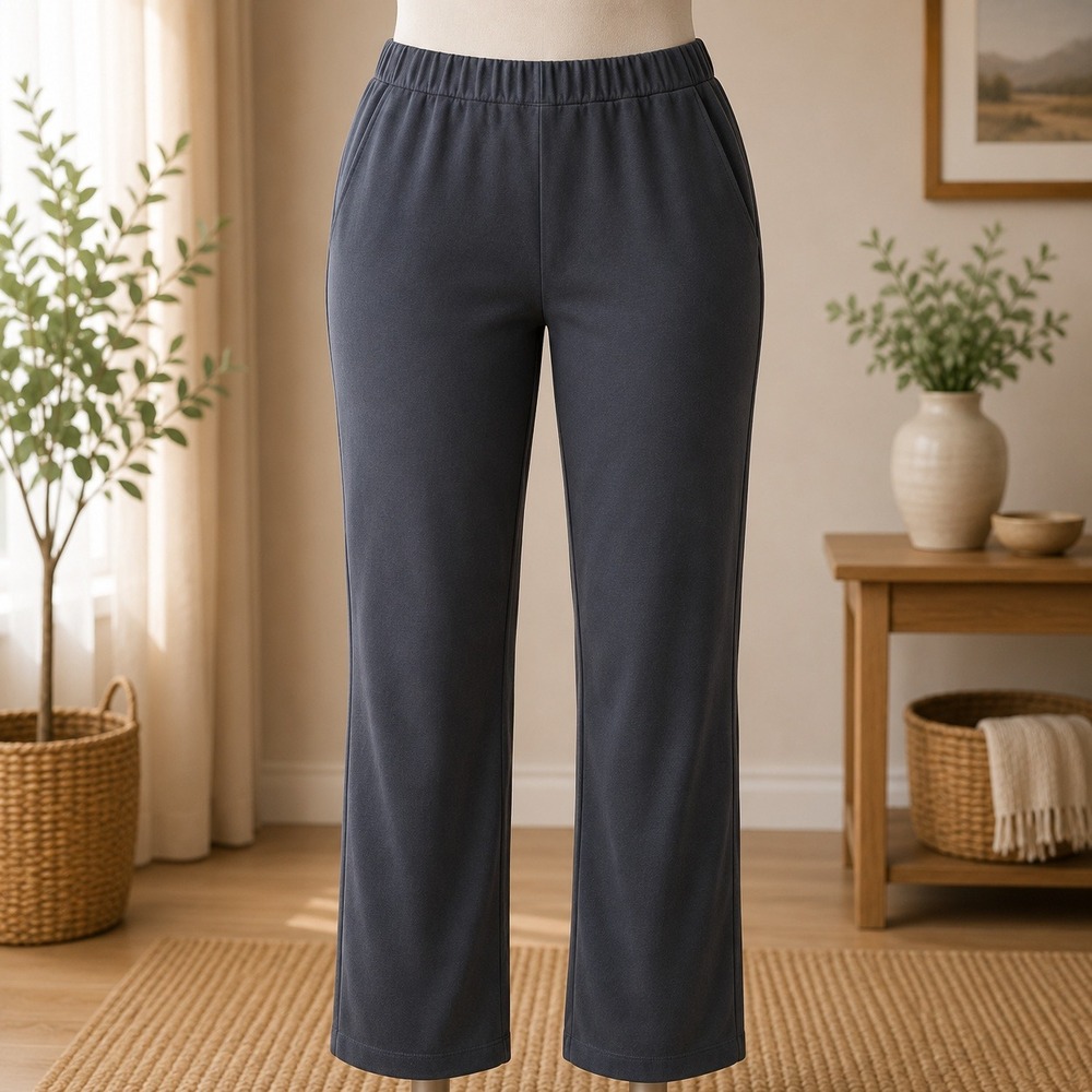 Women With Control Pants Womens Medium Black Straight Leg Elastic Waist Pull On